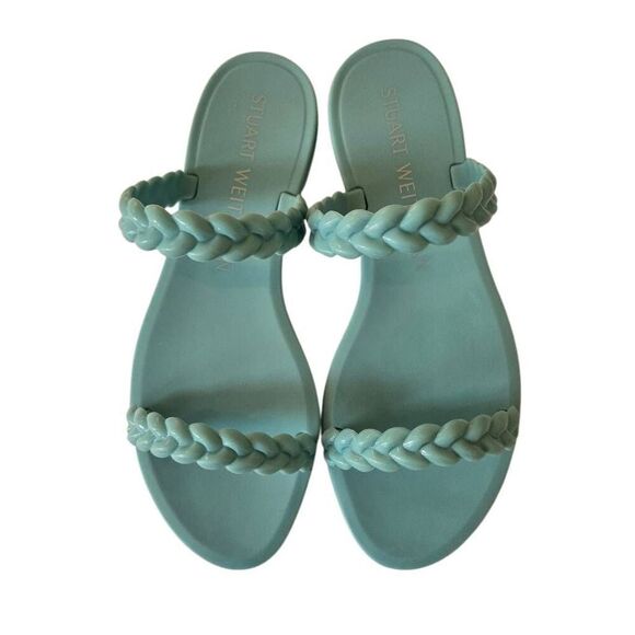 Stuart Weitzman Womens Semi-Shine Rubber Braida Sawyer Jelly Sandals Aqua Sz 7B - Picture 1 of 11